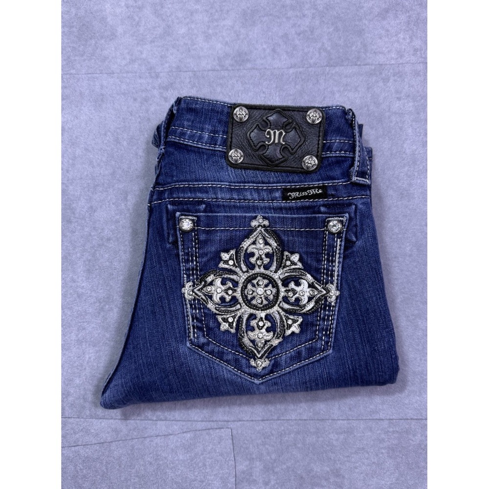 Miss Me Jeans Womens 26x33 Bootcut Slim Fit Lowrise Rhinestone Y2K Boho USA